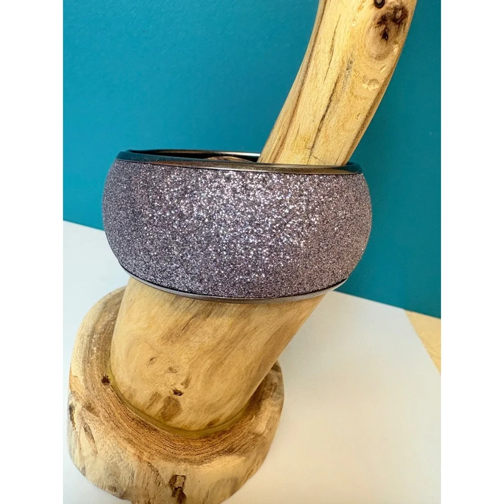 Purple‎ Glitter Chunky Bangle Bracelet Wide Gunmetal Tone Metal Sparkle